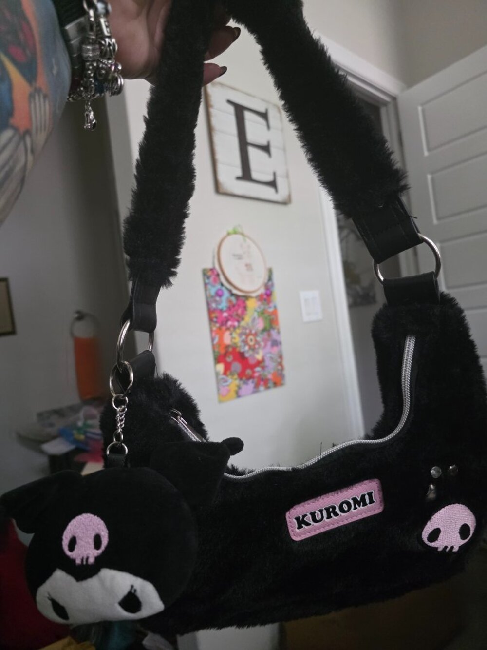 NWT Hot Topic Sanrio Kuromi Black Shoulder Bag w/ Charm